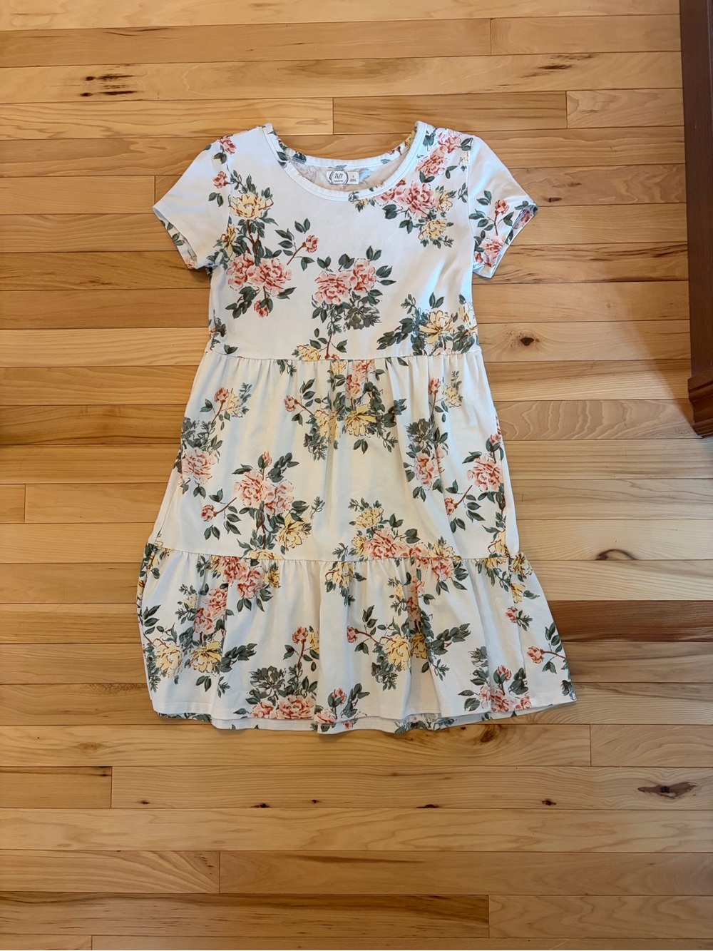 Maurices White Dress with Pink and Yellow Floral Print